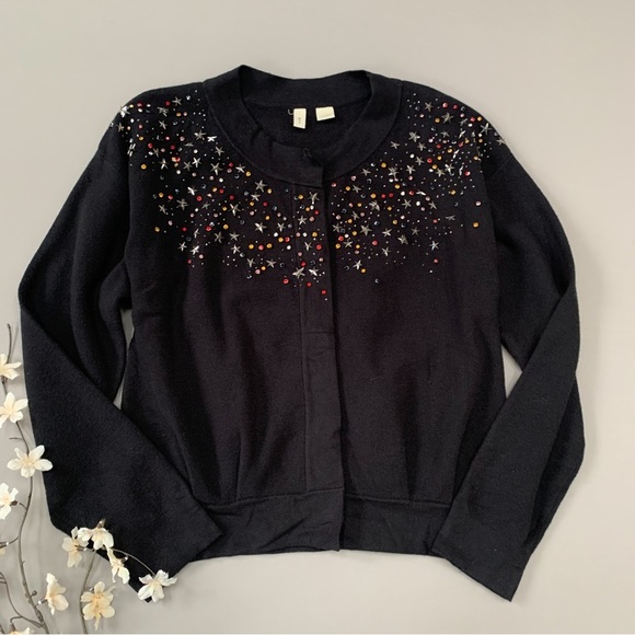 Anthropologie Fallen Star embellished jeweled cardigan sweater, S. - Picture 7 of 8